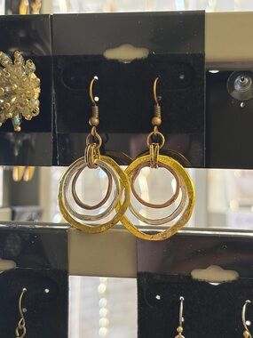 Boho Gold-Tone Triple Circle Drop Earrings - Women Jewelry